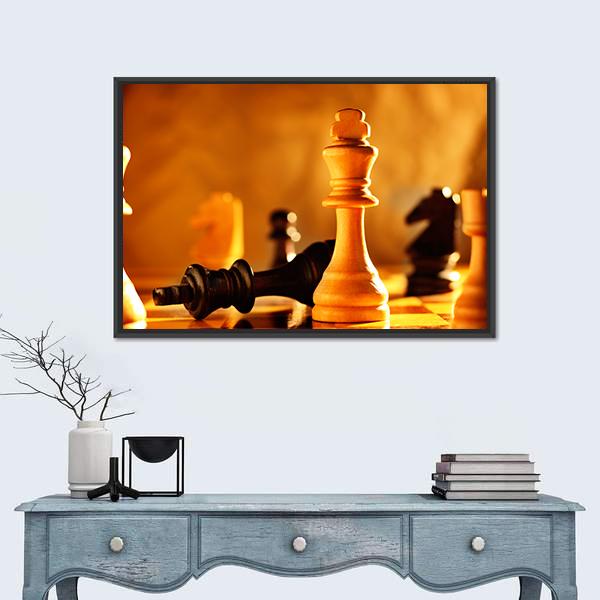 Colored Chess King Piece on Chessboard Canvas Print for Sale by