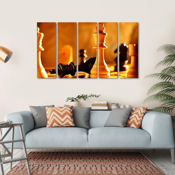 Winner And Loser In A Game Of Chess With Focus To The Two Kings Canvas Wall Art-5 Horizontal-Gallery Wrap-22&quot; x 12&quot;-Tiaracle