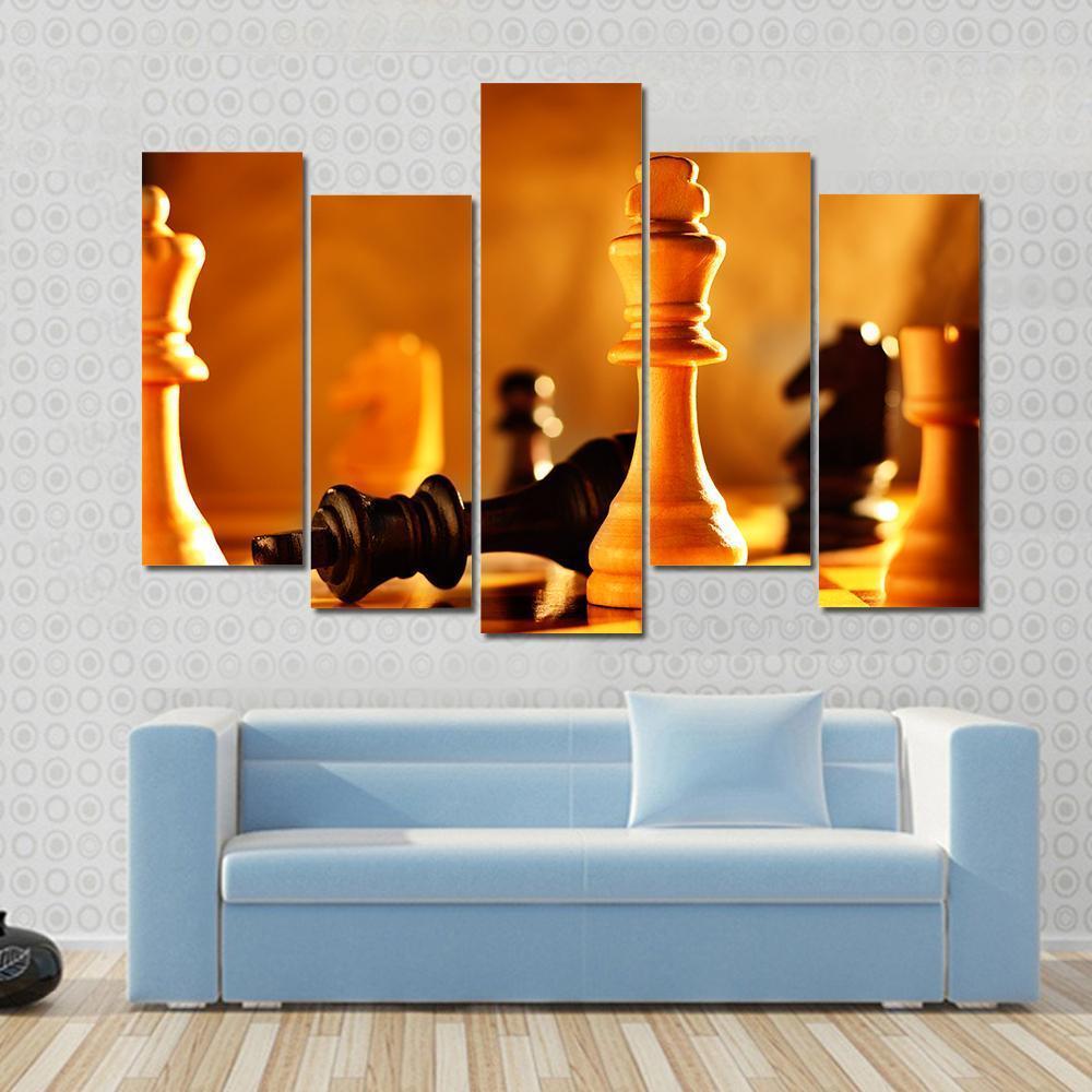 Winner And Loser In A Game Of Chess With Focus To The Two Kings Canvas Wall Art-1 Piece-Gallery Wrap-48" x 32"-Tiaracle