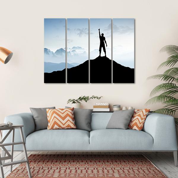 Winner Silhouette On The Mountain Top Canvas Wall Art-4 Horizontal-Gallery Wrap-34" x 24"-Tiaracle