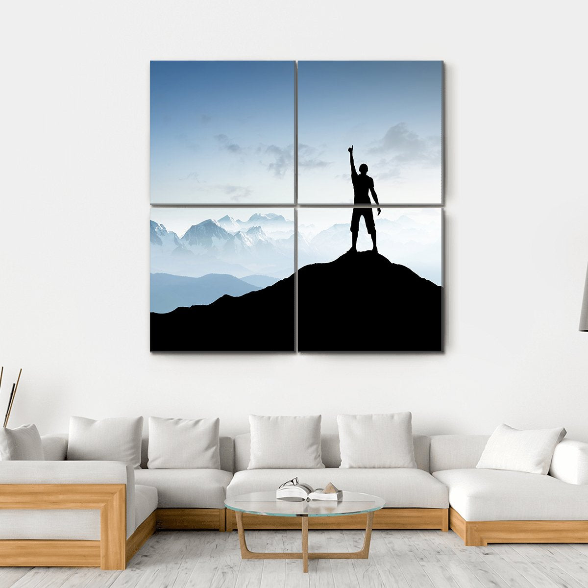 Winner Silhouette On The Mountain Top Canvas Wall Art-4 Square-Gallery Wrap-17" x 17"-Tiaracle