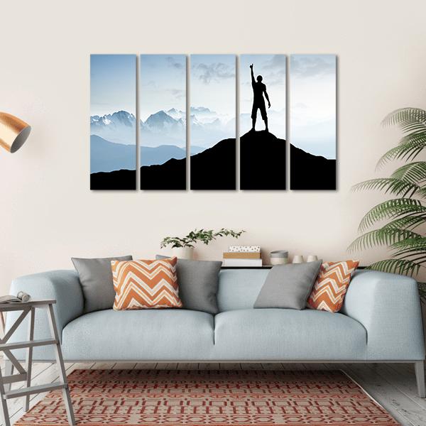 Winner Silhouette On The Mountain Top Canvas Wall Art-5 Horizontal-Gallery Wrap-22" x 12"-Tiaracle