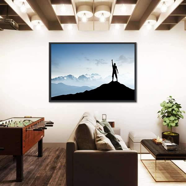 Winner Silhouette On The Mountain Top Canvas Wall Art-5 Horizontal-Gallery Wrap-22" x 12"-Tiaracle
