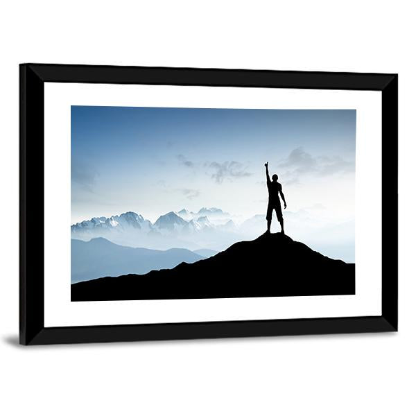 Winner Silhouette On The Mountain Top Canvas Wall Art-5 Horizontal-Gallery Wrap-22" x 12"-Tiaracle