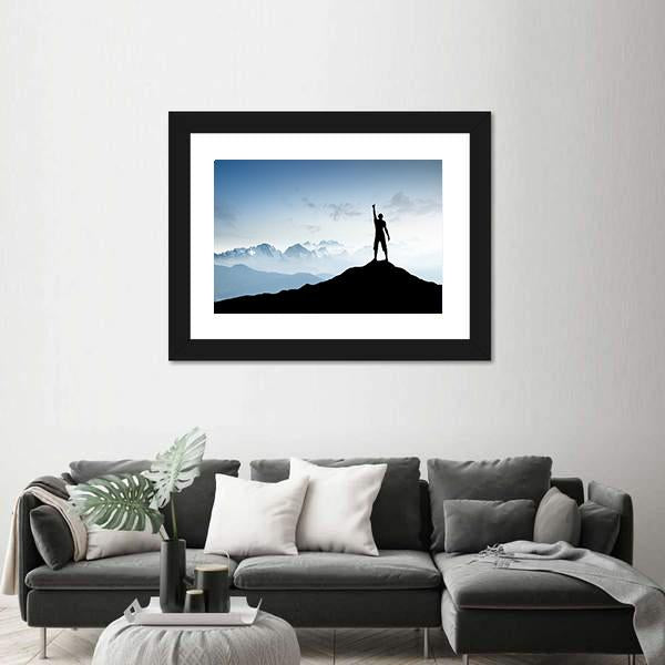 Winner Silhouette On The Mountain Top Canvas Wall Art-3 Horizontal-Gallery Wrap-25" x 16"-Tiaracle