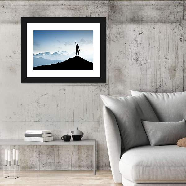 Winner Silhouette On The Mountain Top Canvas Wall Art-3 Horizontal-Gallery Wrap-25" x 16"-Tiaracle