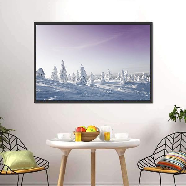 Trees In Winter Canvas Wall Art-1 Piece-Floating Frame-24" x 16"-Tiaracle