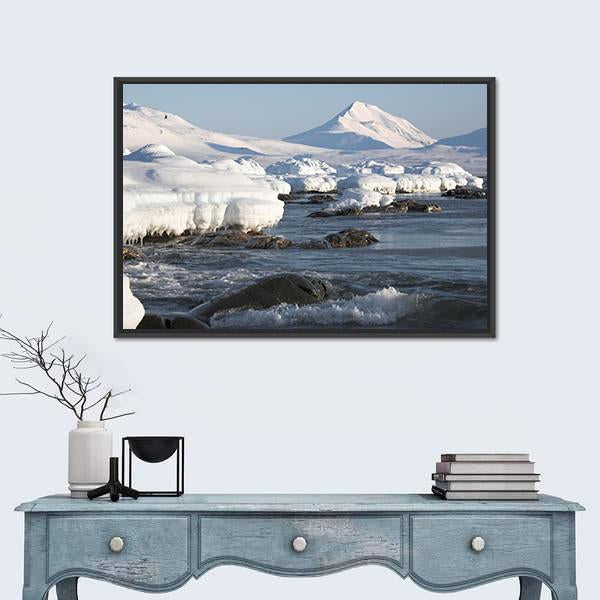 Winter Arctic Landscape Canvas Wall Art-1 Piece-Floating Frame-24" x 16"-Tiaracle