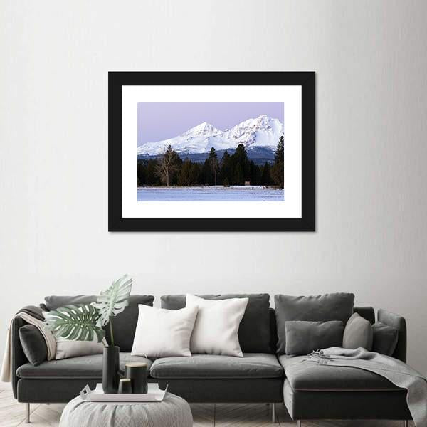Three Sisters Mountains In Winter Canvas Wall Art-1 Piece-Framed Print-20" x 16"-Tiaracle