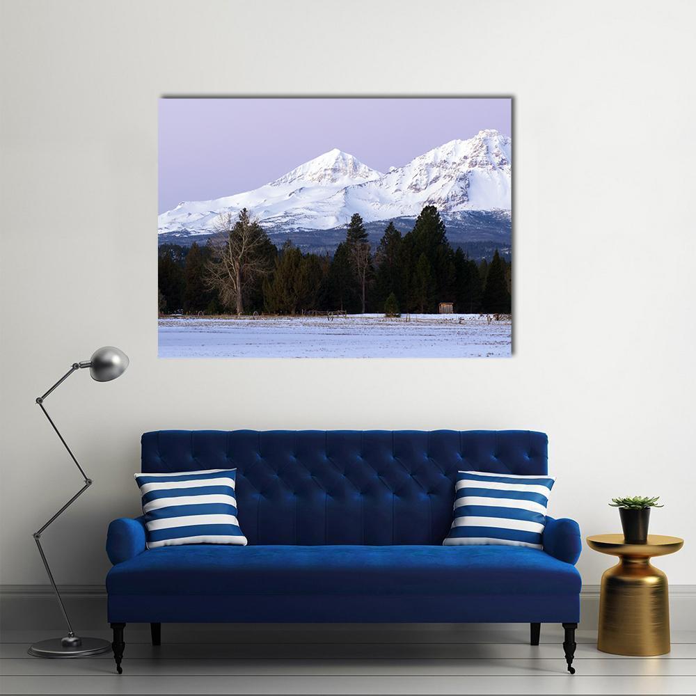 Three Sisters Mountains In Winter Canvas Wall Art-1 Piece-Gallery Wrap-48" x 32"-Tiaracle