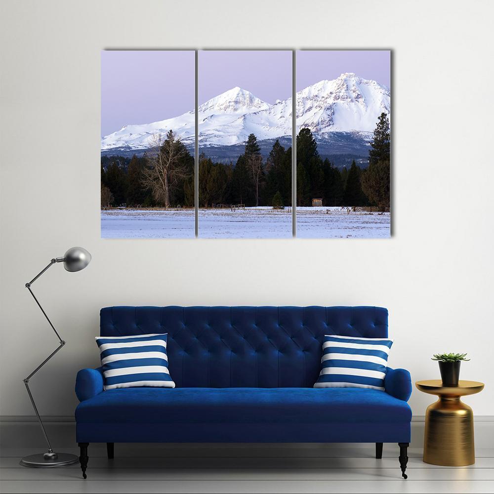Three Sisters Mountains In Winter Canvas Wall Art-3 Horizontal-Gallery Wrap-37" x 24"-Tiaracle