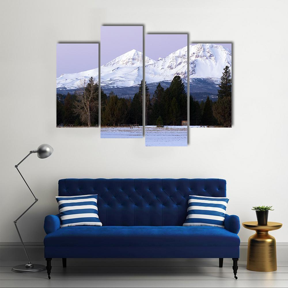 Three Sisters Mountains In Winter Canvas Wall Art-4 Pop-Gallery Wrap-50" x 32"-Tiaracle