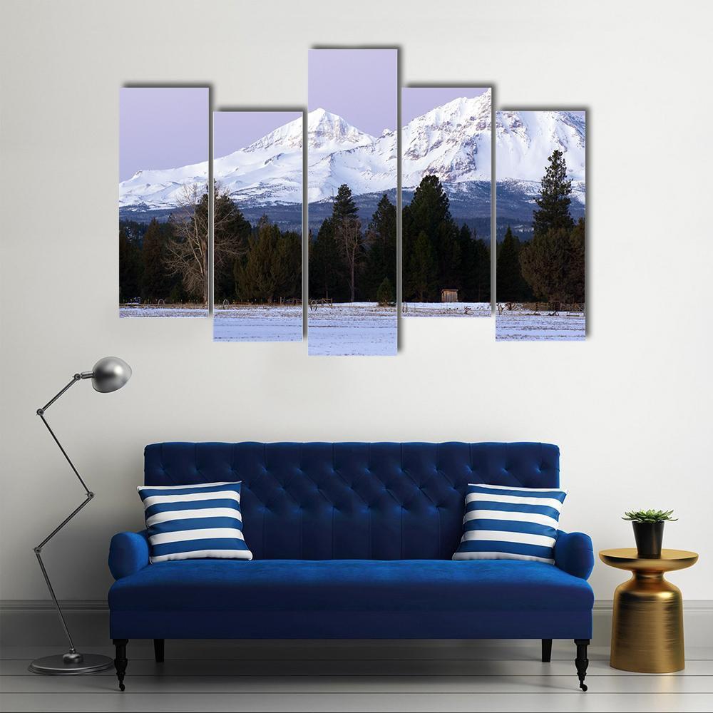 Three Sisters Mountains In Winter Canvas Wall Art-5 Pop-Gallery Wrap-47" x 32"-Tiaracle