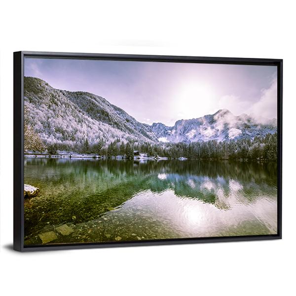Winter At A Lake In The Italian Alps Canvas Wall Art-3 Horizontal-Gallery Wrap-25" x 16"-Tiaracle