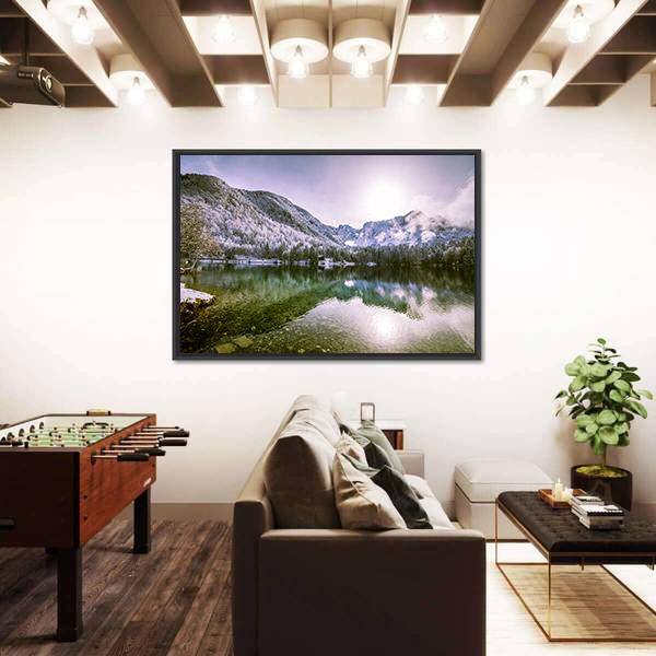 Winter At A Lake In The Italian Alps Canvas Wall Art-3 Horizontal-Gallery Wrap-25" x 16"-Tiaracle