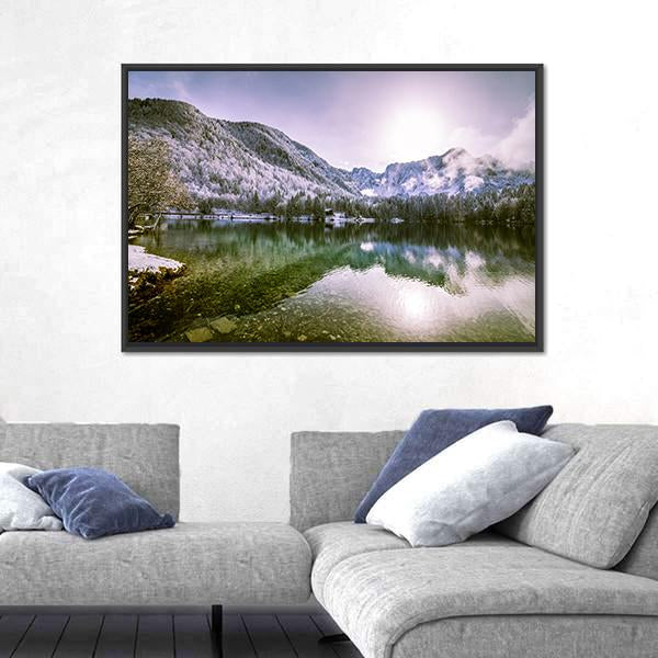 Winter At A Lake In The Italian Alps Canvas Wall Art-3 Horizontal-Gallery Wrap-25" x 16"-Tiaracle