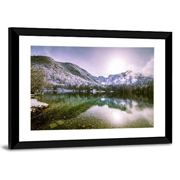 Winter At A Lake In The Italian Alps Canvas Wall Art-3 Horizontal-Gallery Wrap-25" x 16"-Tiaracle