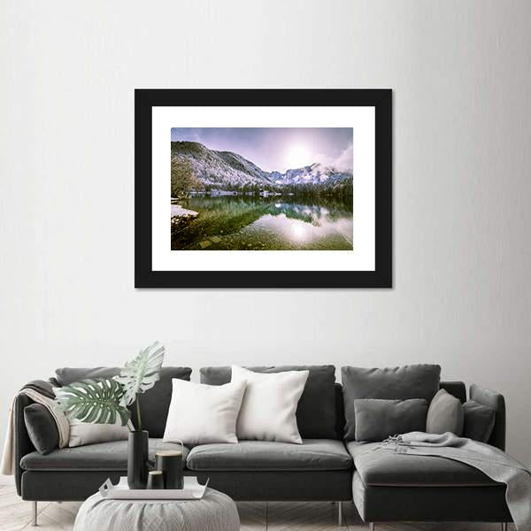 Winter At A Lake In The Italian Alps Canvas Wall Art-3 Horizontal-Gallery Wrap-25" x 16"-Tiaracle