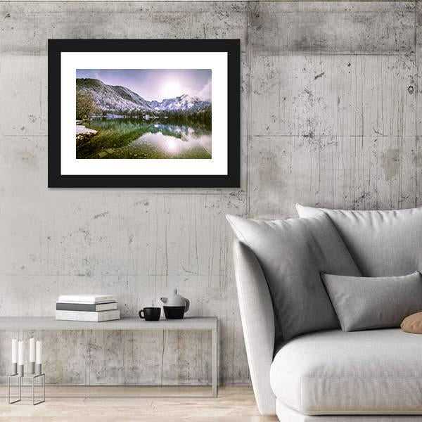 Winter At A Lake In The Italian Alps Canvas Wall Art-3 Horizontal-Gallery Wrap-25" x 16"-Tiaracle