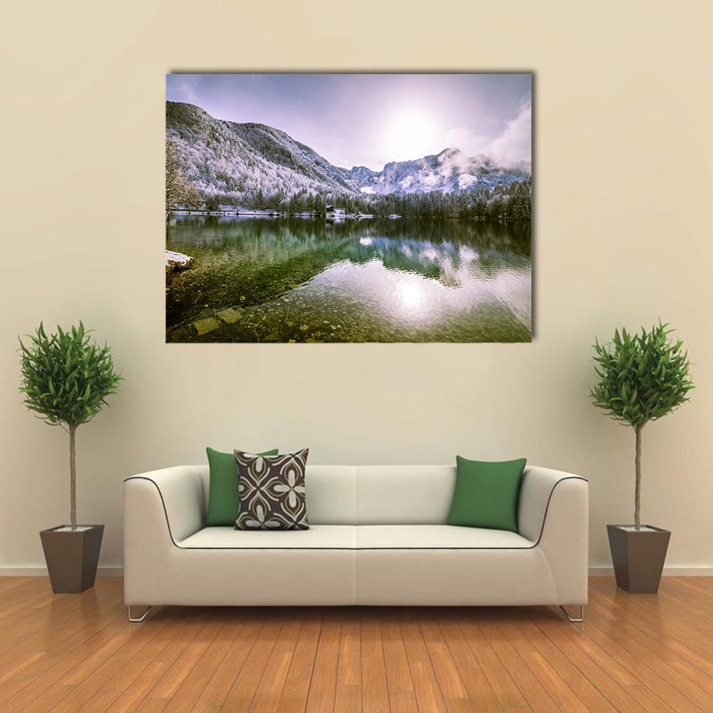 Winter At A Lake In The Italian Alps Canvas Wall Art-1 Piece-Gallery Wrap-48" x 32"-Tiaracle