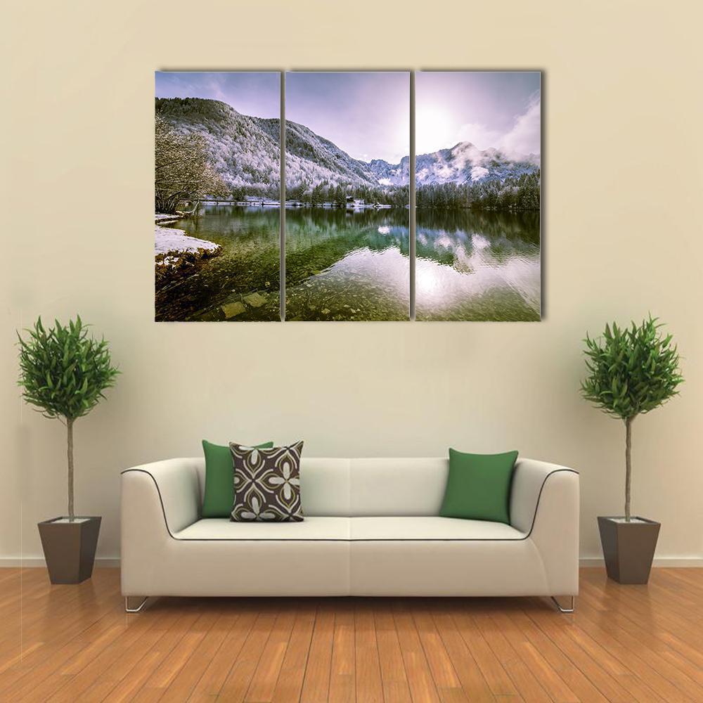 Winter At A Lake In The Italian Alps Canvas Wall Art-3 Horizontal-Gallery Wrap-37" x 24"-Tiaracle