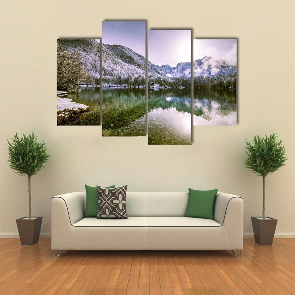 Winter At A Lake In The Italian Alps Canvas Wall Art-4 Pop-Gallery Wrap-50" x 32"-Tiaracle