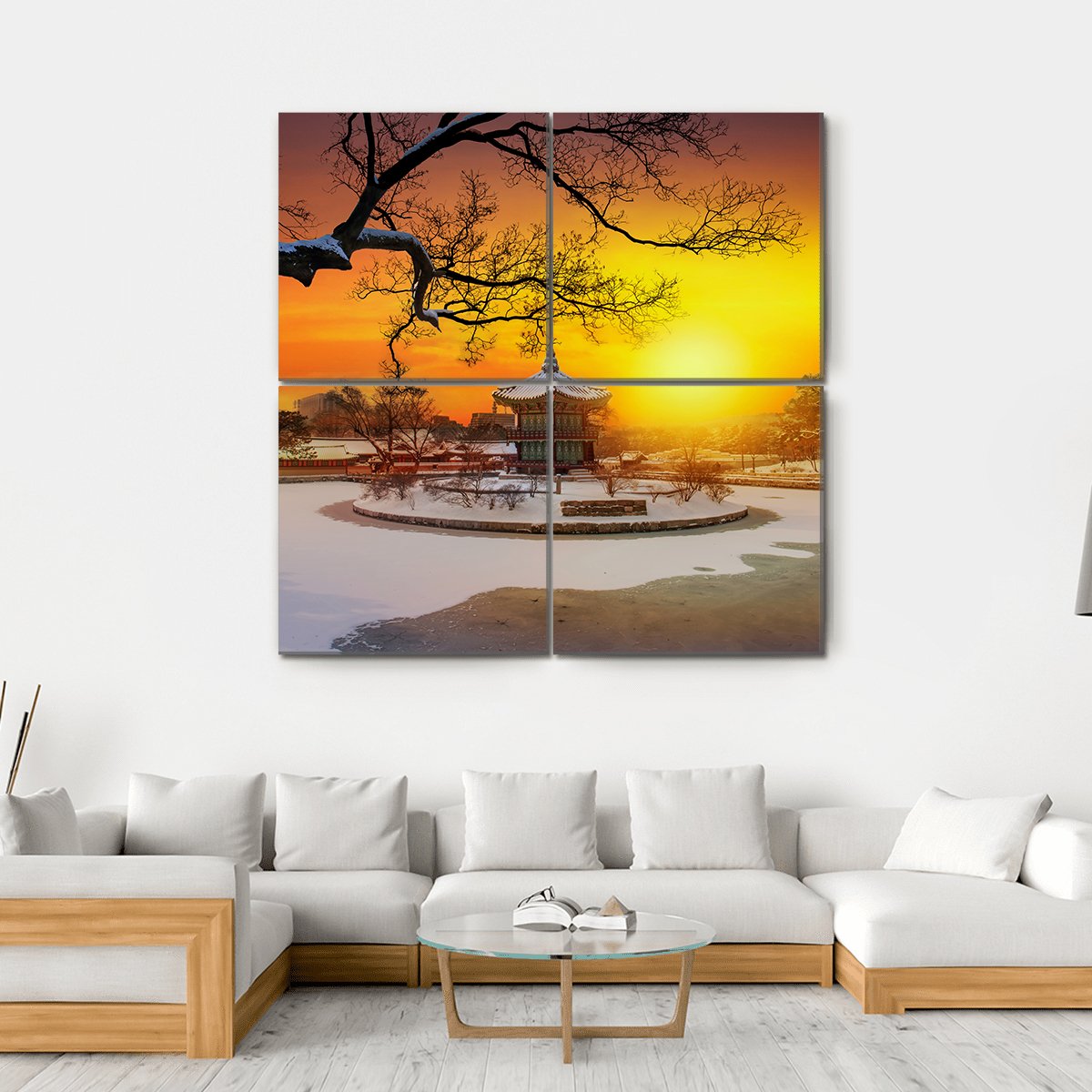 Winter At Gyeongbokgung Palace Canvas Wall Art-4 Square-Gallery Wrap-17" x 17"-Tiaracle