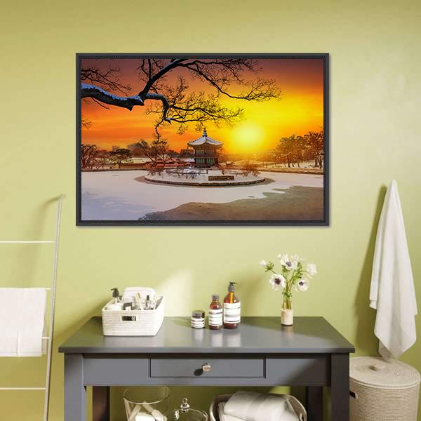 Winter At Gyeongbokgung Palace Canvas Wall Art-1 Piece-Floating Frame-24" x 16"-Tiaracle