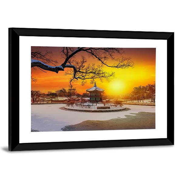 Winter At Gyeongbokgung Palace Canvas Wall Art-3 Horizontal-Gallery Wrap-25" x 16"-Tiaracle