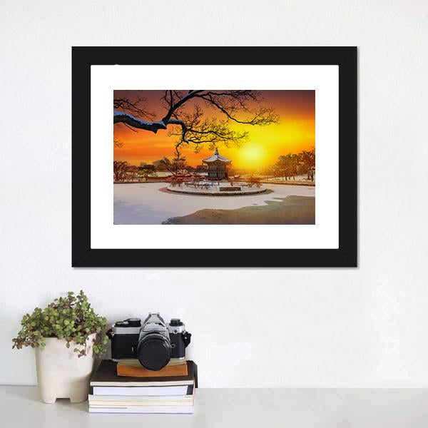 Winter At Gyeongbokgung Palace Canvas Wall Art-1 Piece-Framed Print-20" x 16"-Tiaracle