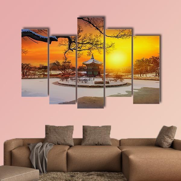 Winter At Gyeongbokgung Palace Canvas Wall Art-5 Pop-Gallery Wrap-47" x 32"-Tiaracle