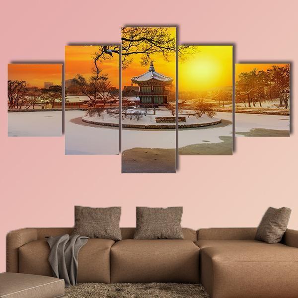 Winter At Gyeongbokgung Palace Canvas Wall Art-5 Star-Gallery Wrap-62" x 32"-Tiaracle