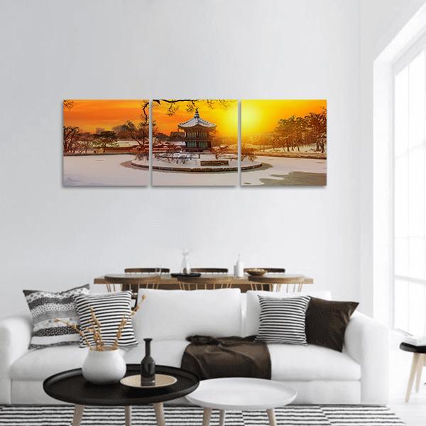 Winter At Gyeongbokgung Palace Panoramic Canvas Wall Art-3 Piece-25" x 08"-Tiaracle