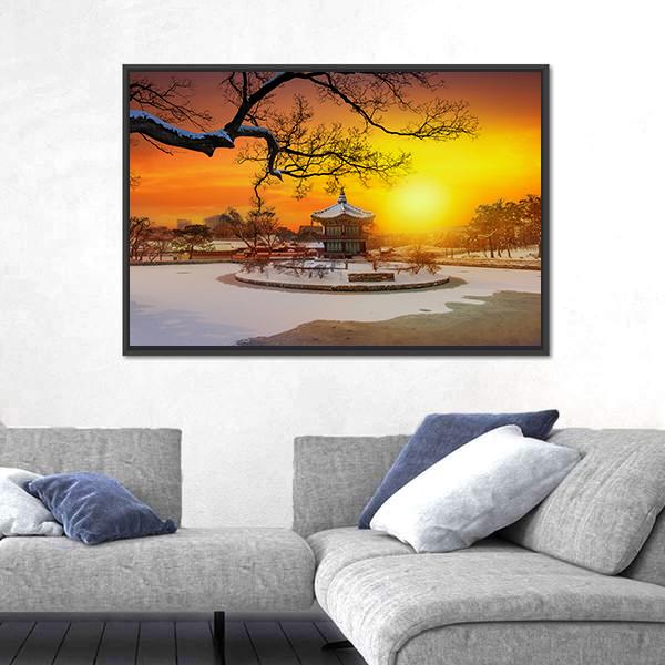Winter At Gyeongbokgung Palace Panoramic Canvas Wall Art-1 Piece-36" x 12"-Tiaracle