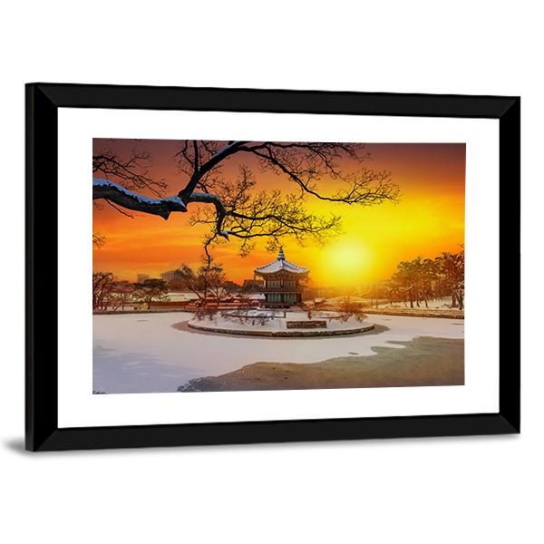 Winter At Gyeongbokgung Palace Panoramic Canvas Wall Art-1 Piece-36" x 12"-Tiaracle