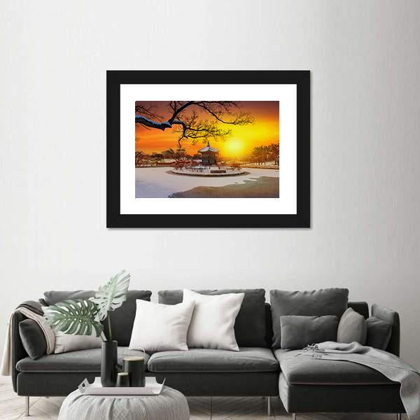 Winter At Gyeongbokgung Palace Panoramic Canvas Wall Art-1 Piece-36" x 12"-Tiaracle