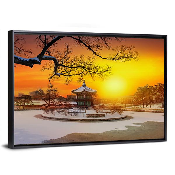 Winter At Gyeongbokgung Palace Panoramic Canvas Wall Art-1 Piece-36" x 12"-Tiaracle