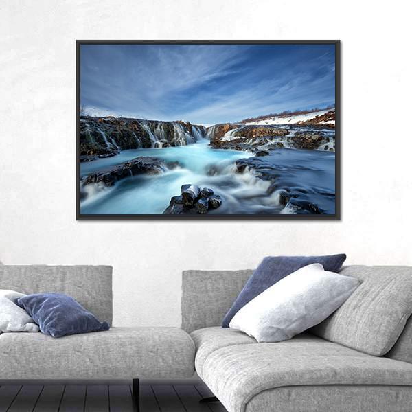 Winter Day At Bruarfoss Panoramic Canvas Wall Art-1 Piece-36" x 12"-Tiaracle