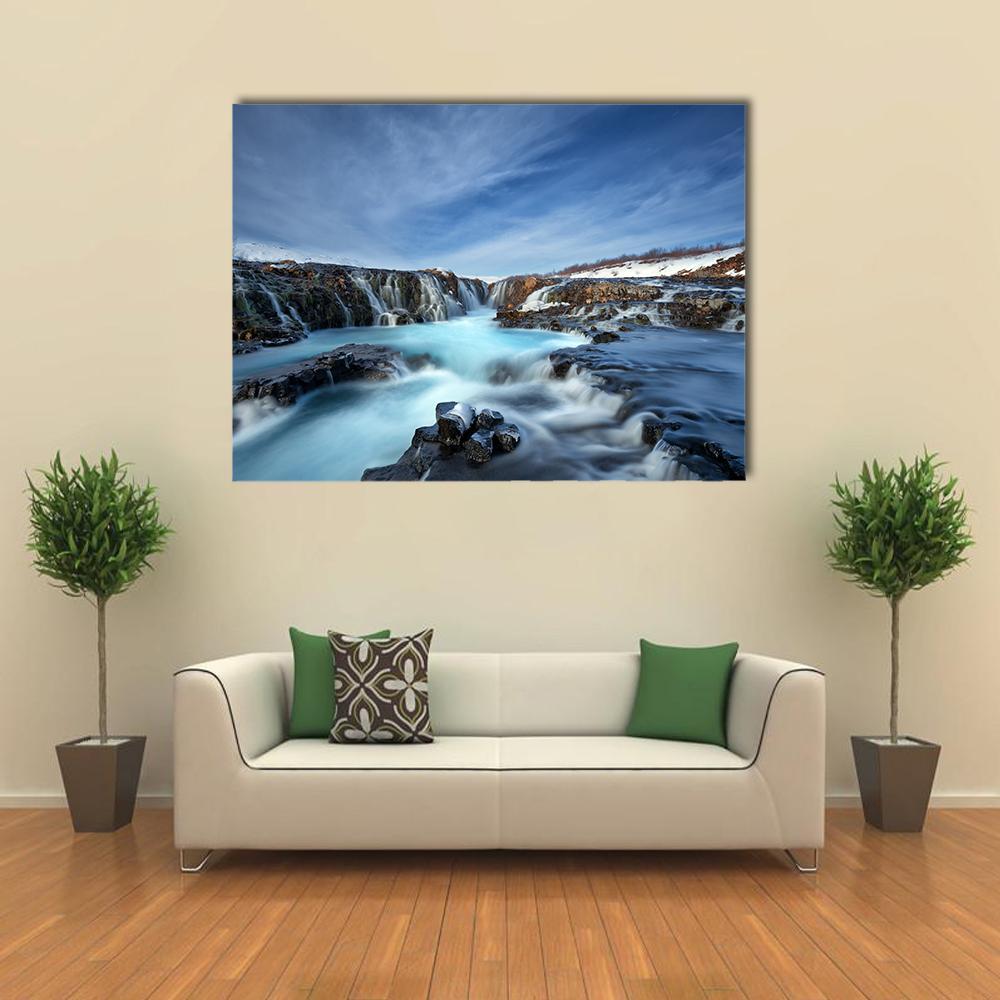 Winter Day At Bruarfoss Waterfall Canvas Wall Art-5 Horizontal-Gallery Wrap-22" x 12"-Tiaracle