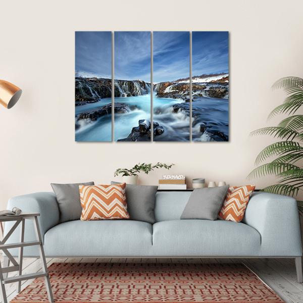 Winter Day At Bruarfoss Waterfall Canvas Wall Art-4 Horizontal-Gallery Wrap-34" x 24"-Tiaracle