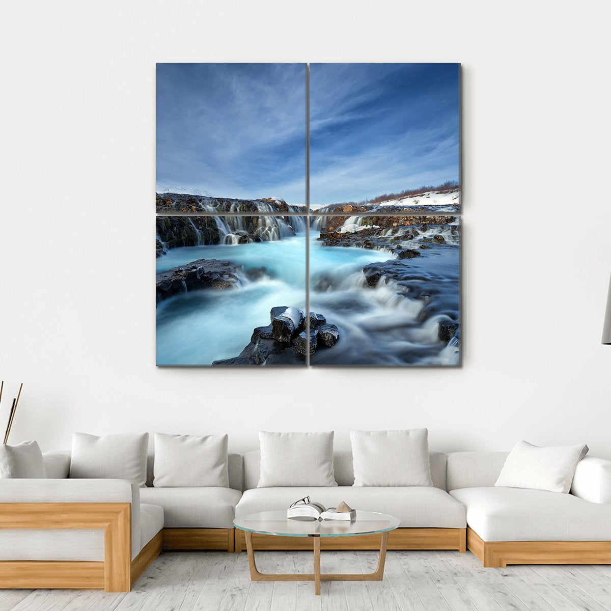 Winter Day At Bruarfoss Waterfall Canvas Wall Art-4 Square-Gallery Wrap-17" x 17"-Tiaracle