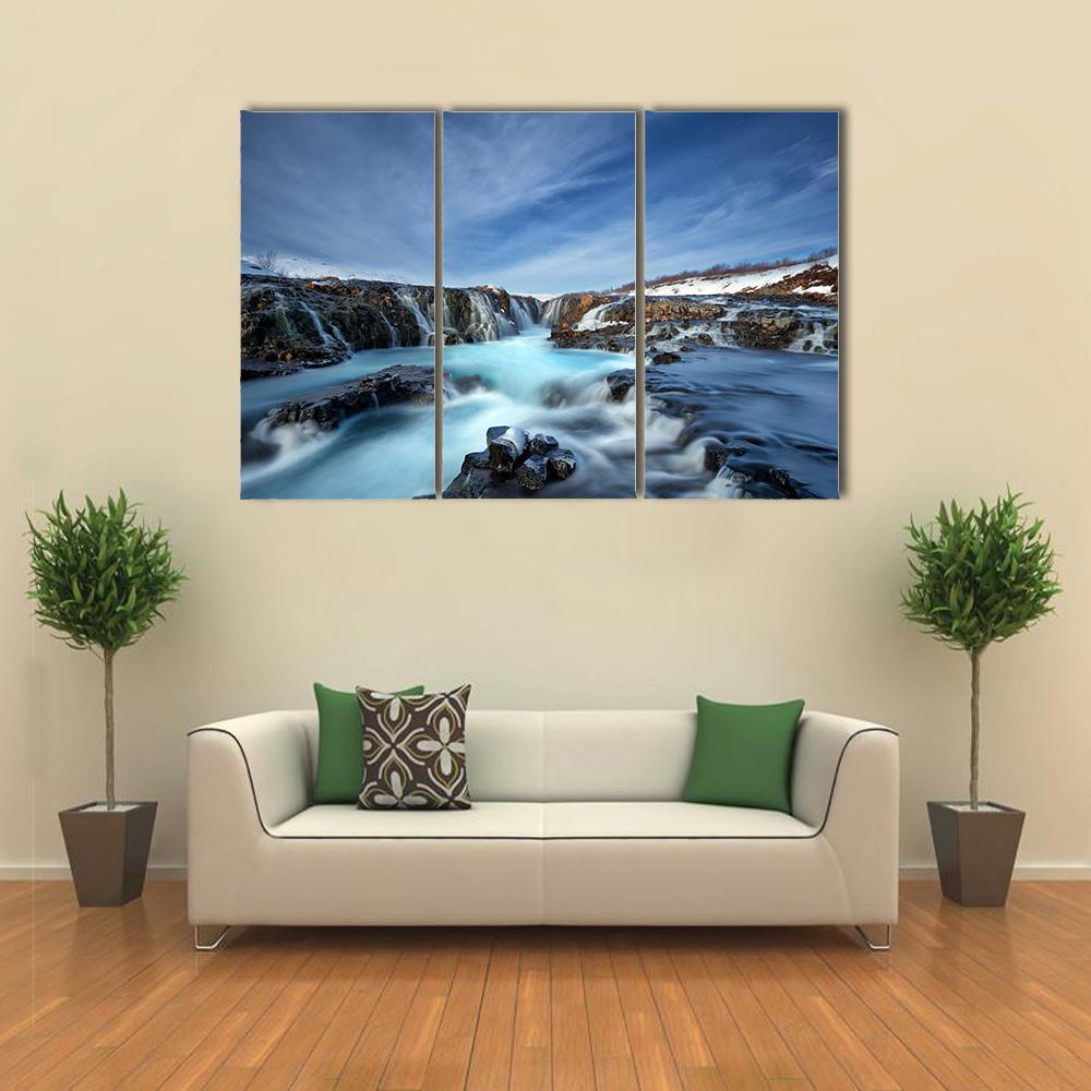 Winter Day At Bruarfoss Waterfall Canvas Wall Art-3 Horizontal-Gallery Wrap-37" x 24"-Tiaracle