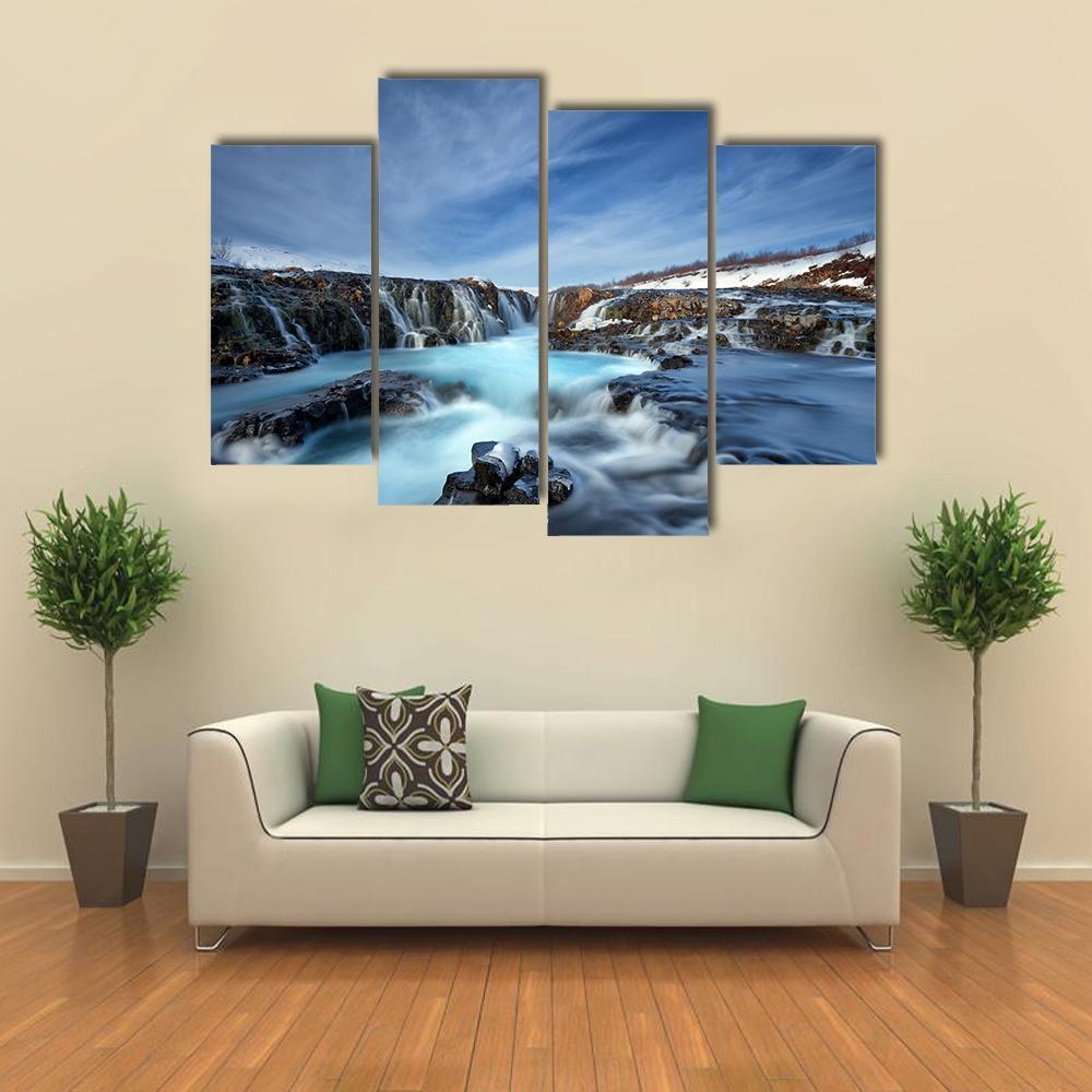 Winter Day At Bruarfoss Waterfall Canvas Wall Art-4 Pop-Gallery Wrap-50" x 32"-Tiaracle