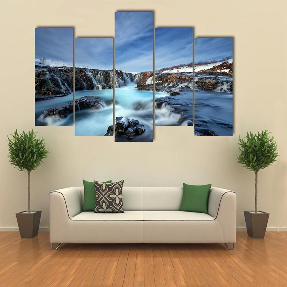 Winter Day At Bruarfoss Waterfall Canvas Wall Art-5 Pop-Gallery Wrap-47" x 32"-Tiaracle
