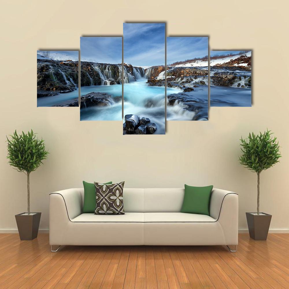 Winter Day At Bruarfoss Waterfall Canvas Wall Art-1 Piece-Gallery Wrap-48" x 32"-Tiaracle