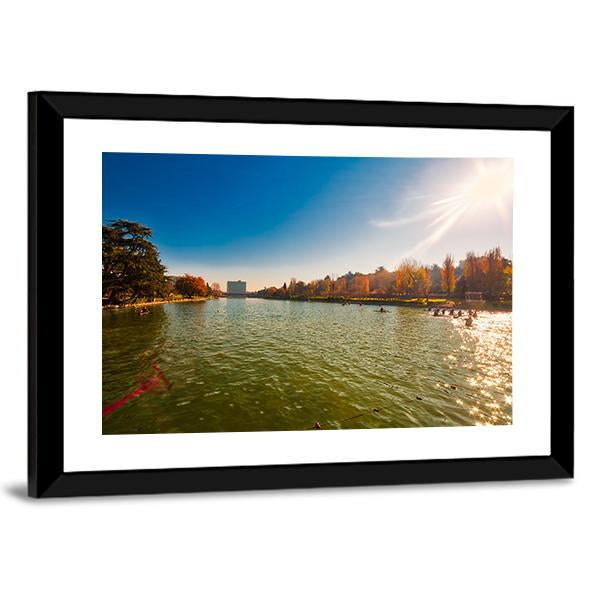 Winter Day In City Lake With Sunlight Canvas Wall Art-3 Horizontal-Gallery Wrap-25" x 16"-Tiaracle