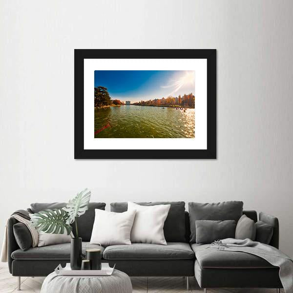 Winter Day In City Lake With Sunlight Canvas Wall Art-3 Horizontal-Gallery Wrap-25" x 16"-Tiaracle