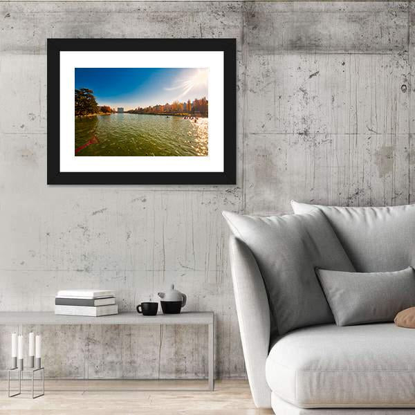 Winter Day In City Lake With Sunlight Canvas Wall Art-3 Horizontal-Gallery Wrap-25" x 16"-Tiaracle