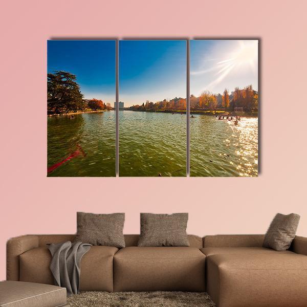 Winter Day In City Lake With Sunlight Canvas Wall Art-3 Horizontal-Gallery Wrap-25" x 16"-Tiaracle