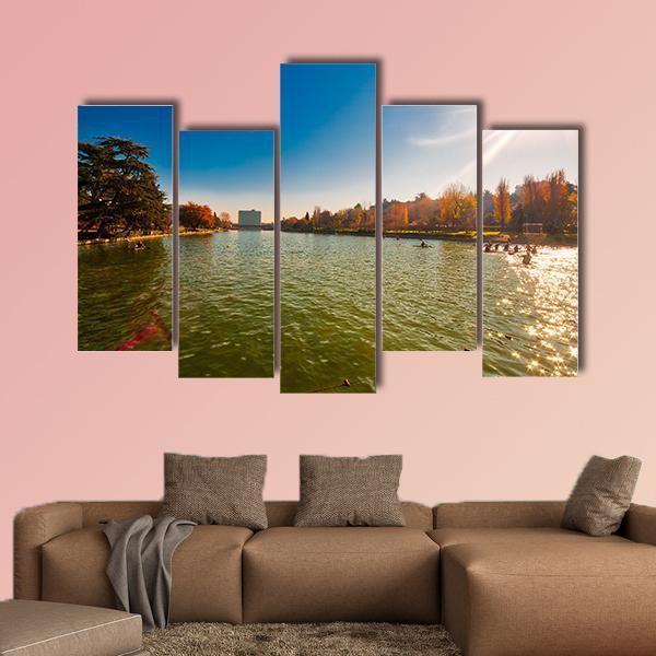 Winter Day In City Lake With Sunlight Canvas Wall Art-5 Pop-Gallery Wrap-47" x 32"-Tiaracle